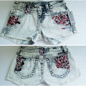 Miss Me Signature Shorts Embroidered Floral Studded Jeweled Denim Shorts…